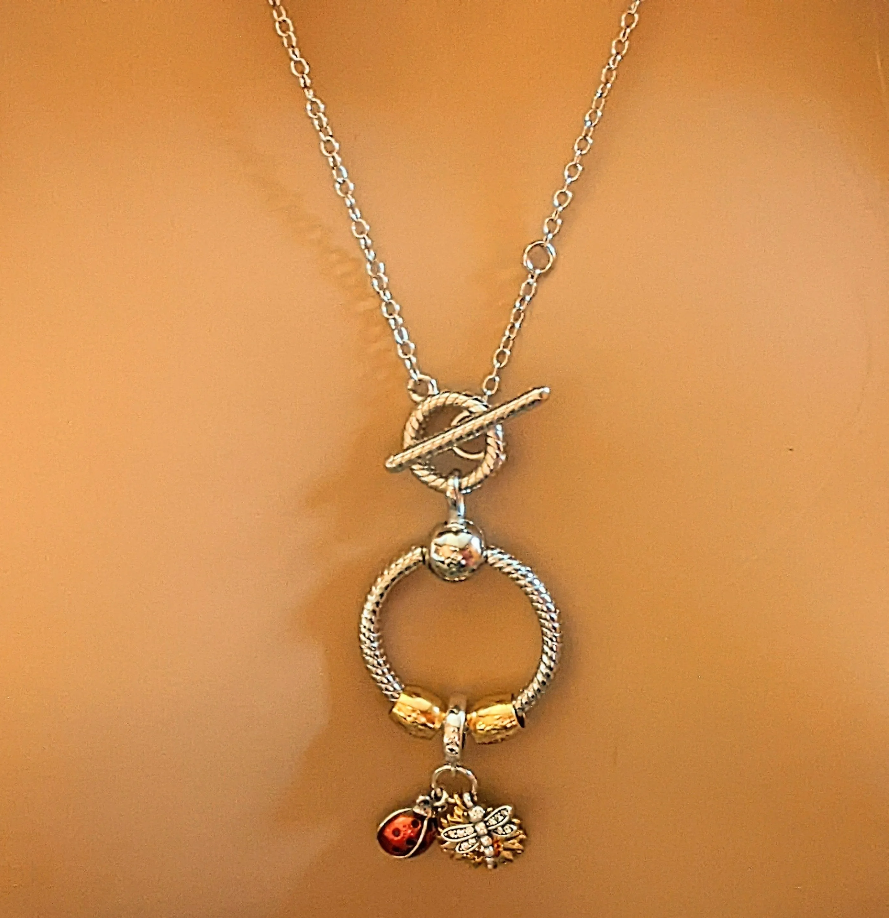 Garden Party Sterling Silver Toggle Charm Necklace, 20 inches