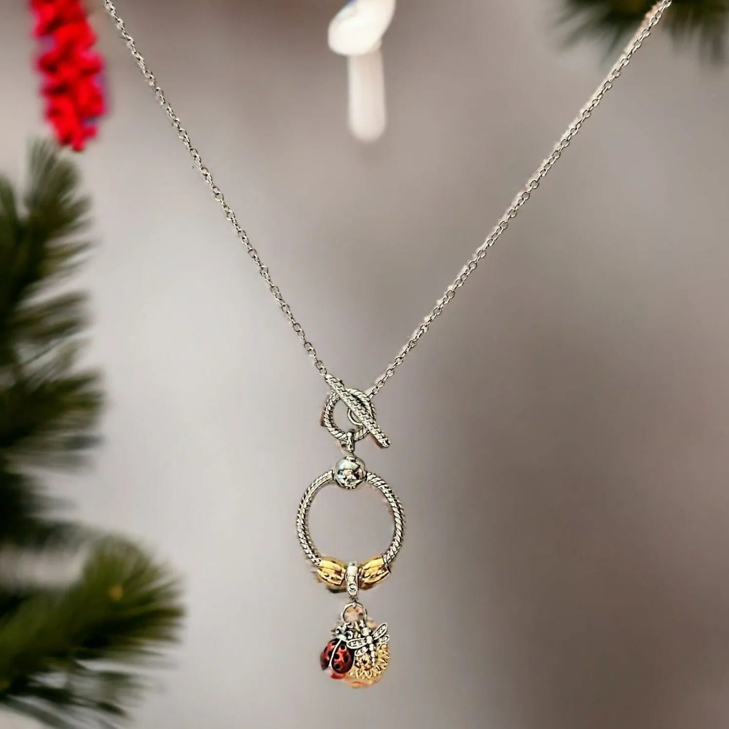 Garden Party Sterling Silver Toggle Charm Necklace, 20 inches