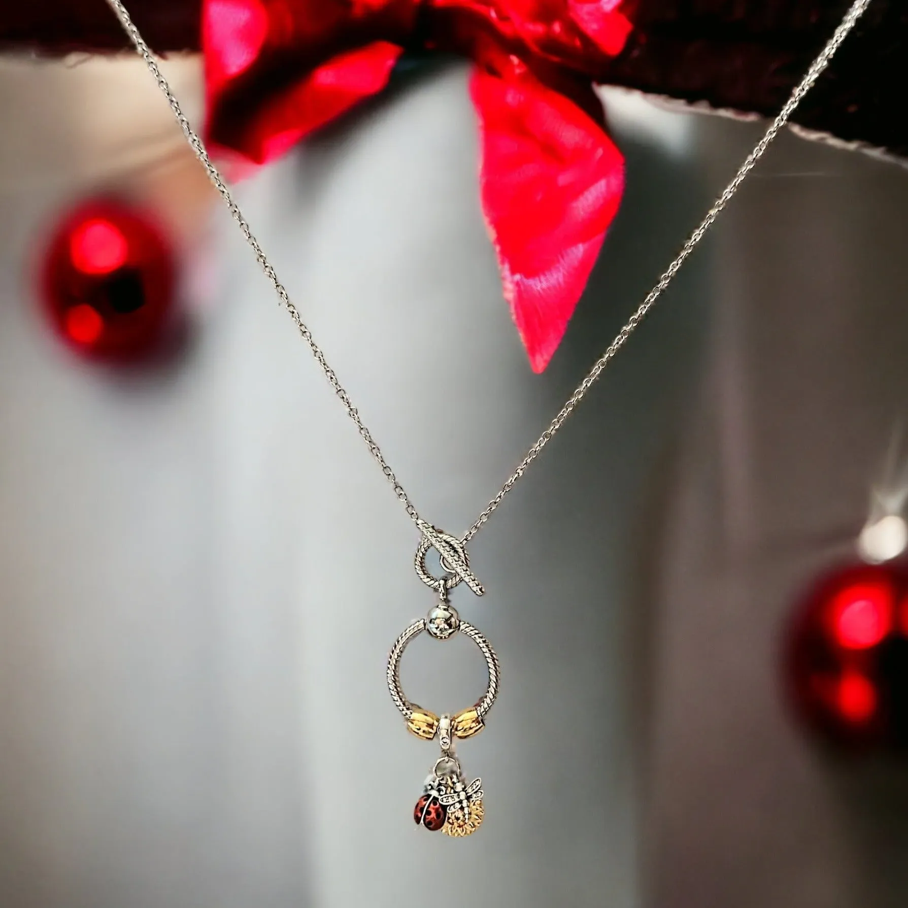 Garden Party Sterling Silver Toggle Charm Necklace, 20 inches
