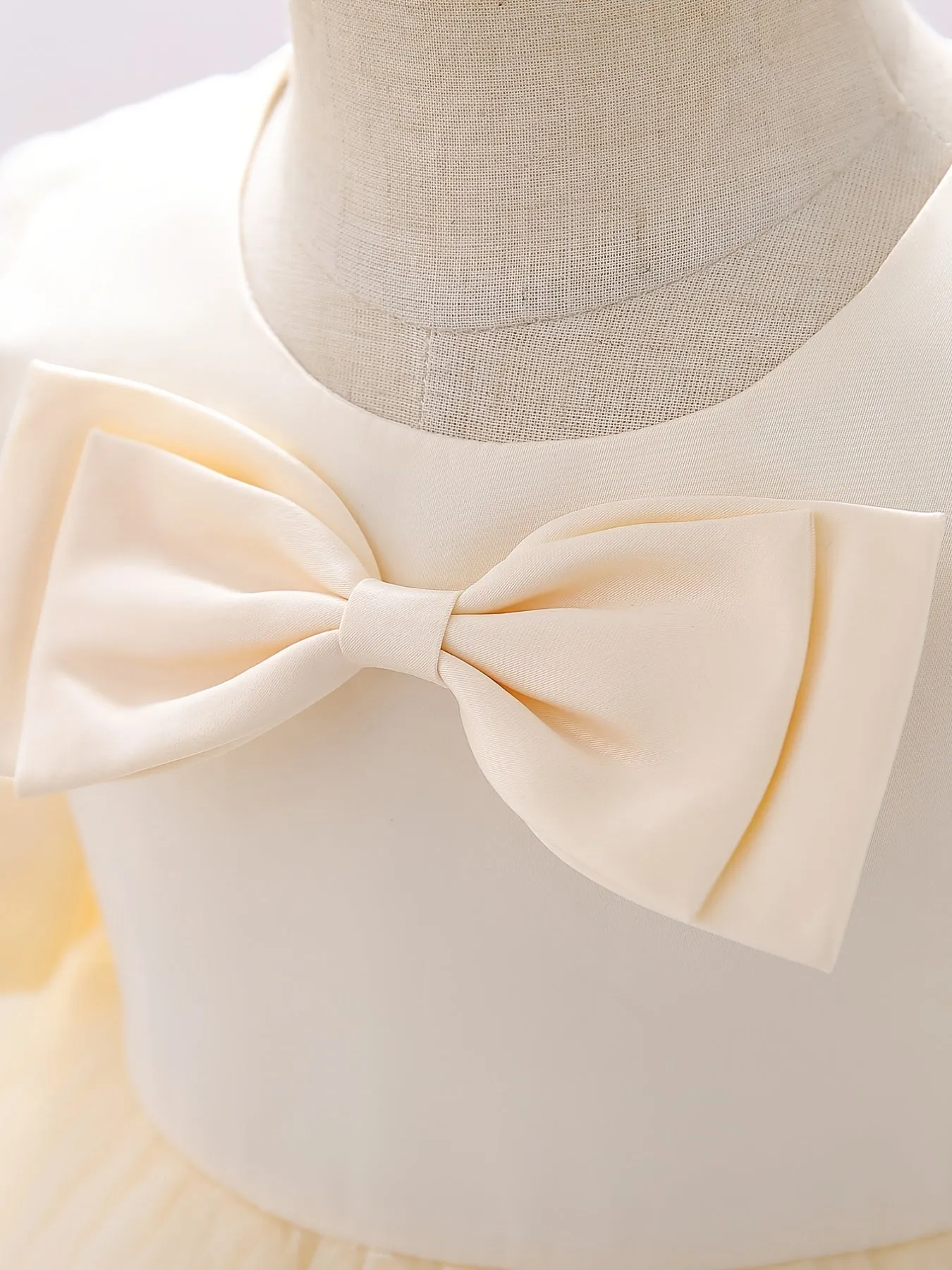 Girls Elegant Bowknot Decor Short Sleeve Mesh Princess Dress Clothes