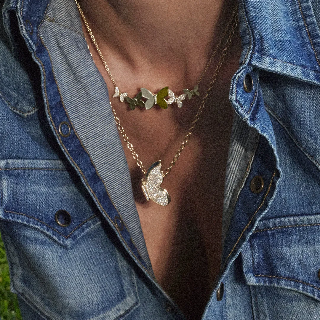 Gold & Diamond Flying Butterfly Necklace
