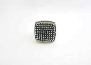Gorgeous, beaded texture, square, sterling silver locket ring