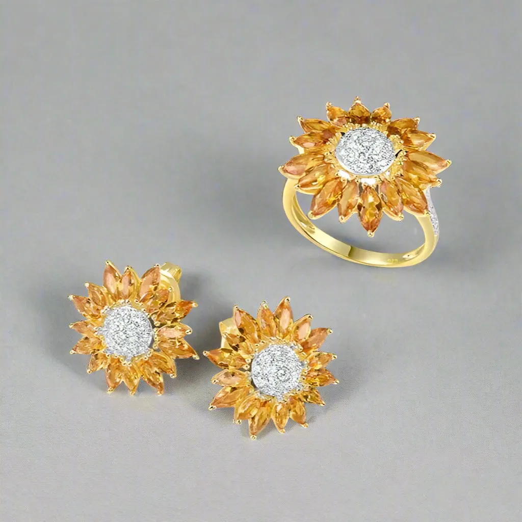 Gorgeous Created Diamond Sun Flower Jewelry Set