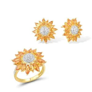 Gorgeous Created Diamond Sun Flower Jewelry Set