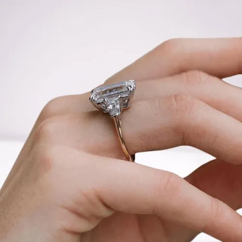 Gorgeous Emerald Cut Three Stone Engagement Ring