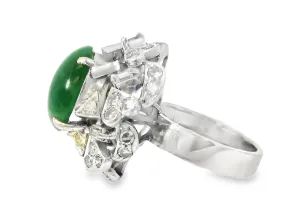 Gorgeous Estate 14K White Gold Baguette Diamond Jade Ring