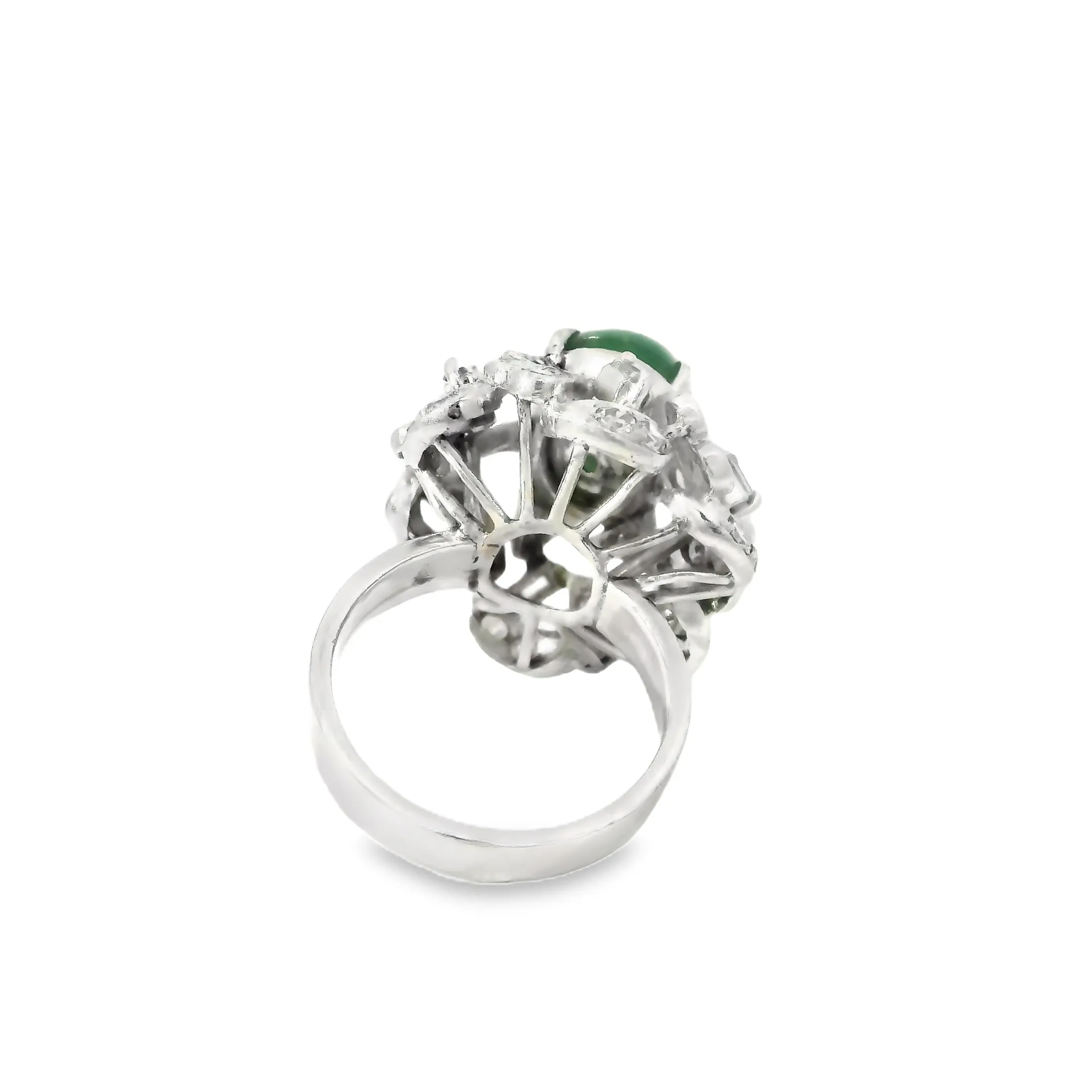Gorgeous Estate 14K White Gold Baguette Diamond Jade Ring