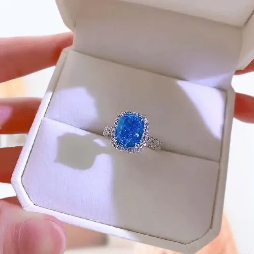 Gorgeous Halo Cushion Cut Aquamarine Blue Engagement Ring