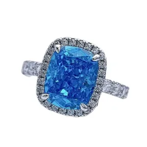 Gorgeous Halo Cushion Cut Aquamarine Blue Engagement Ring