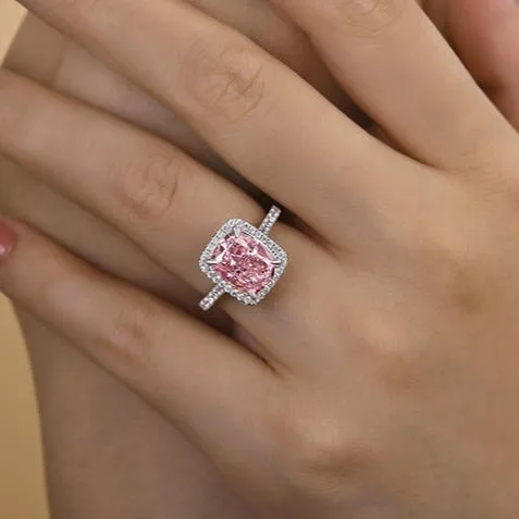 Gorgeous Halo Cushion Cut Pink Sapphire Engagement Ring