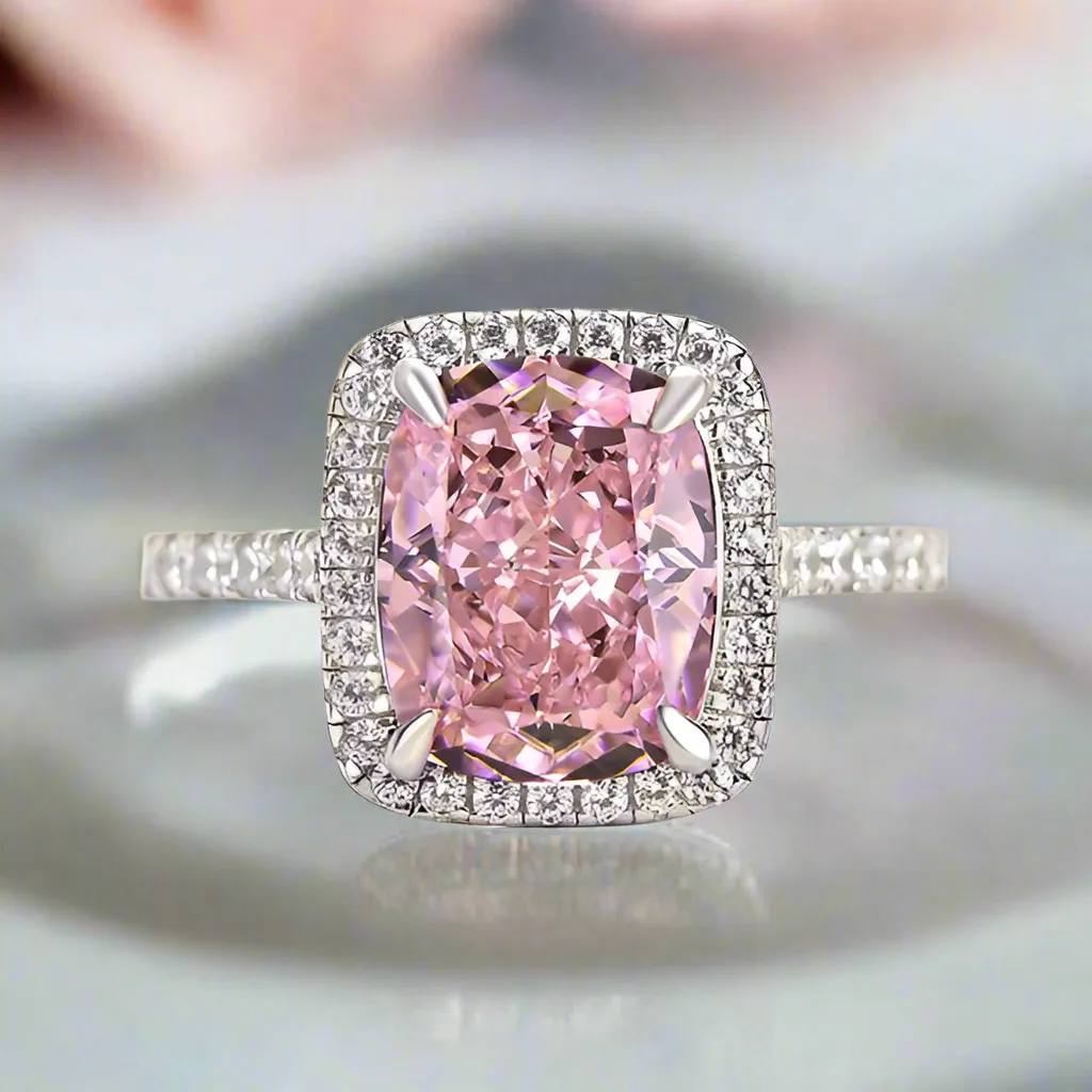 Gorgeous Halo Cushion Cut Pink Sapphire Engagement Ring