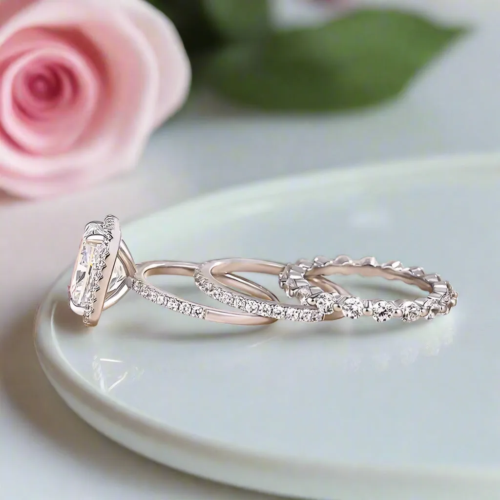 Gorgeous Halo Radiant Cut 3PC Wedding Ring Set