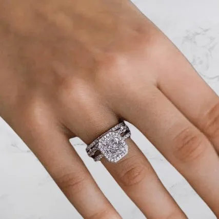 Gorgeous Halo Radiant Cut 3PC Wedding Ring Set