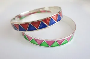 Gorgeous, zig zag pattern colourful enamel work wide bangle