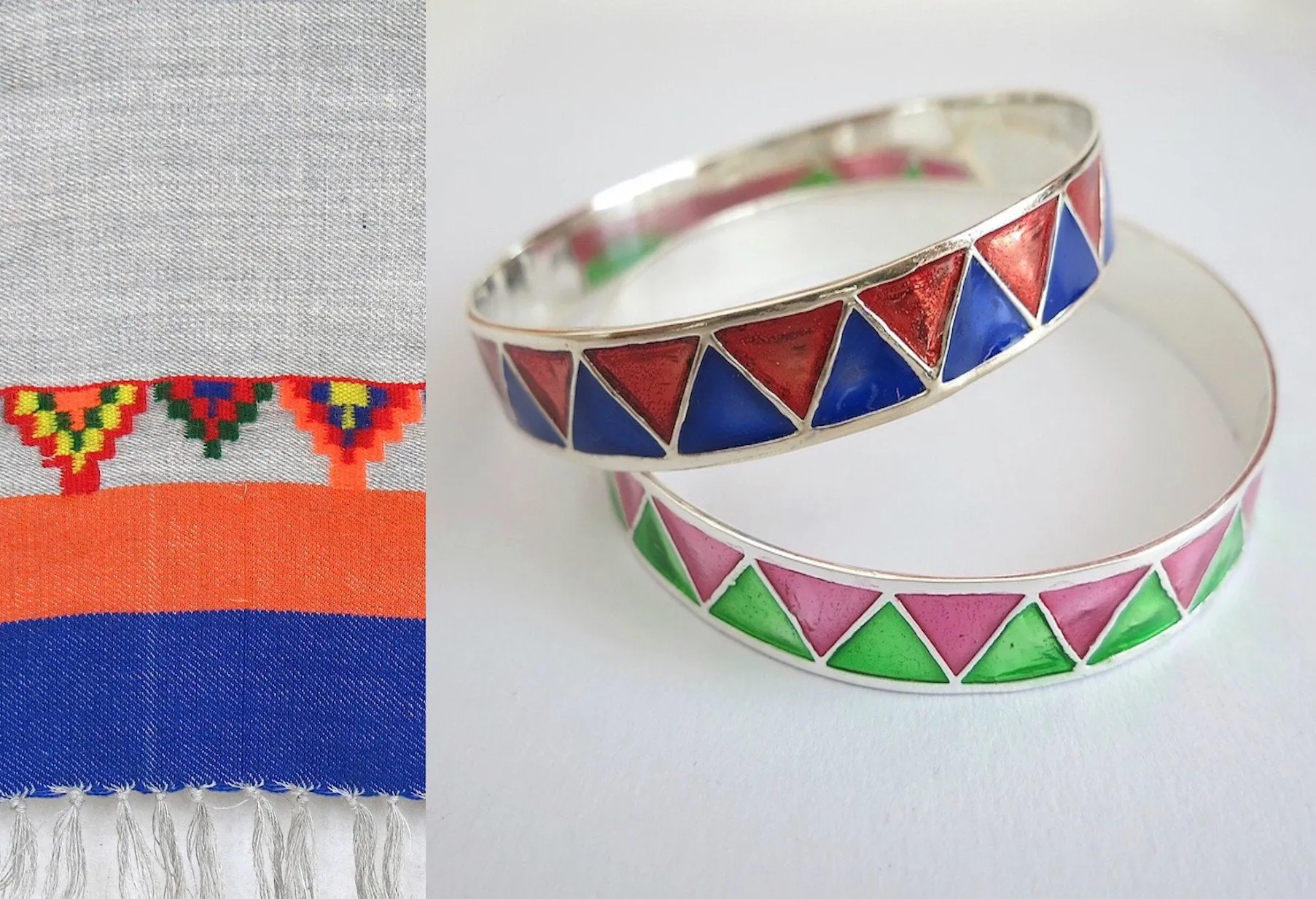 Gorgeous, zig zag pattern colourful enamel work wide bangle