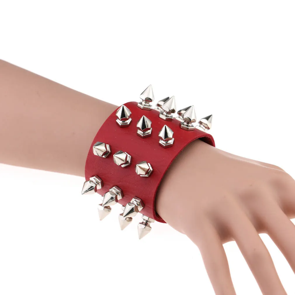 Gothic Delicate Cuspidal Spikes Rivet Leather Bracelets Punk Bracelet for Women Men  Orange