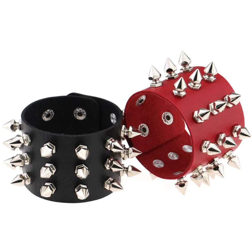 Gothic Delicate Cuspidal Spikes Rivet Leather Bracelets Punk Bracelet for Women Men  Orange