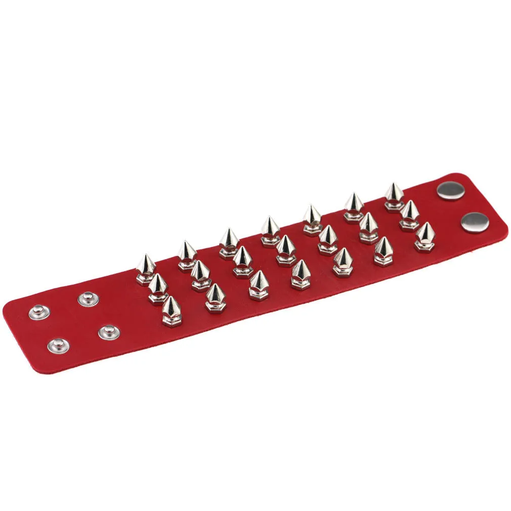 Gothic Delicate Cuspidal Spikes Rivet Leather Bracelets Punk Bracelet for Women Men  red