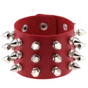 Gothic Delicate Cuspidal Spikes Rivet Leather Bracelets Punk Bracelet for Women Men  red