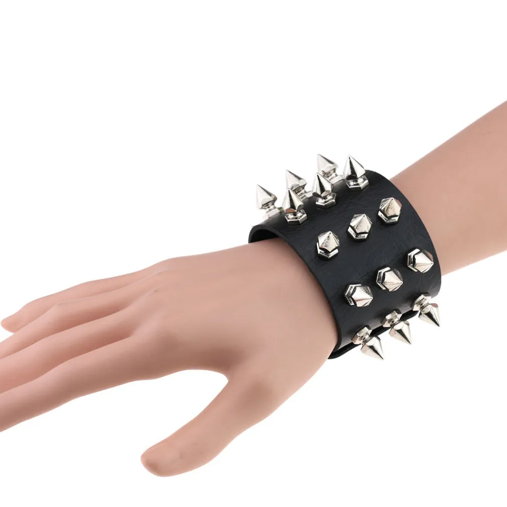 Gothic Delicate Cuspidal Spikes Rivet Leather Bracelets Punk Bracelet for Women Men  red
