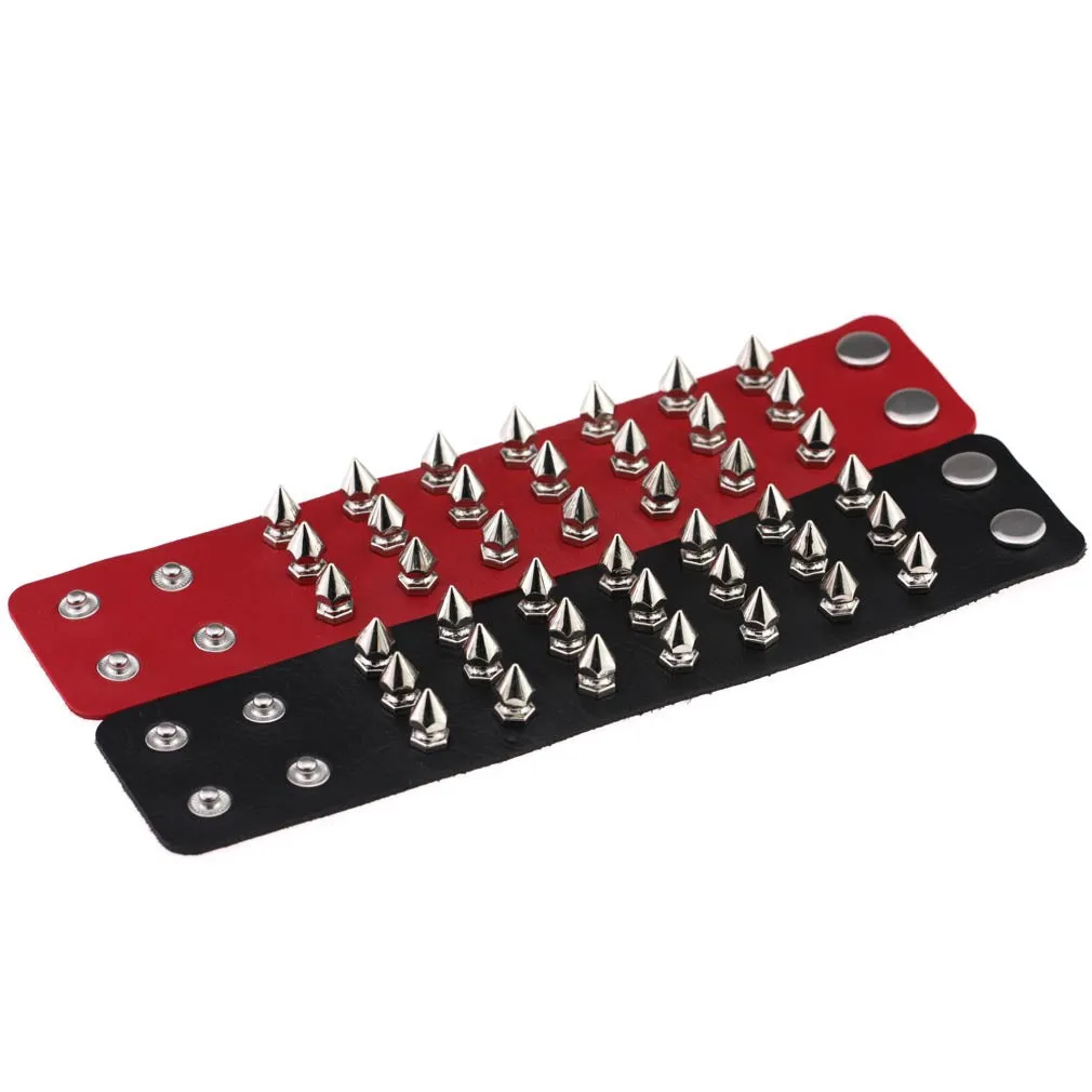 Gothic Delicate Cuspidal Spikes Rivet Leather Bracelets Punk Bracelet for Women Men  red