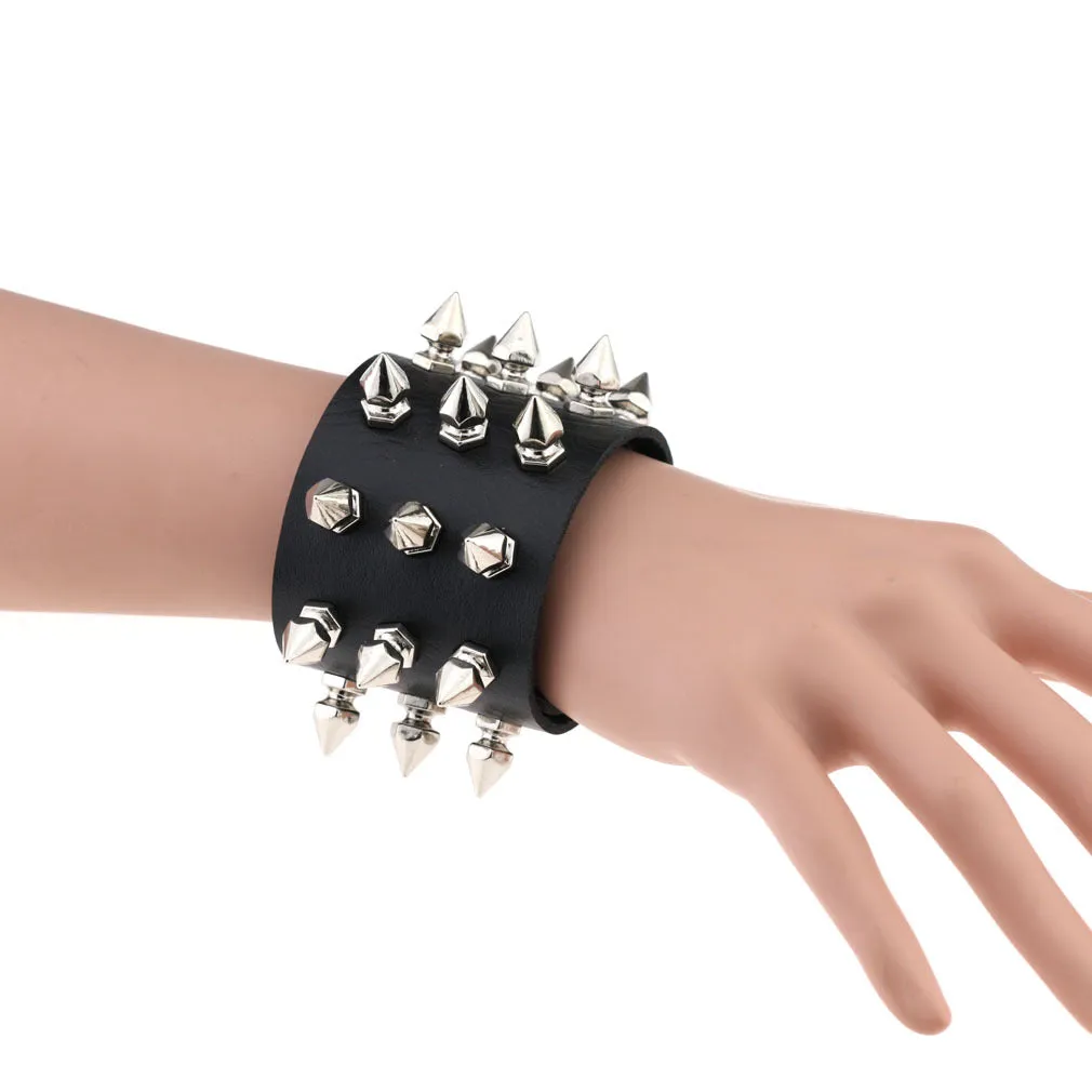 Gothic Delicate Cuspidal Spikes Rivet Leather Bracelets Punk Bracelet for Women Men  red