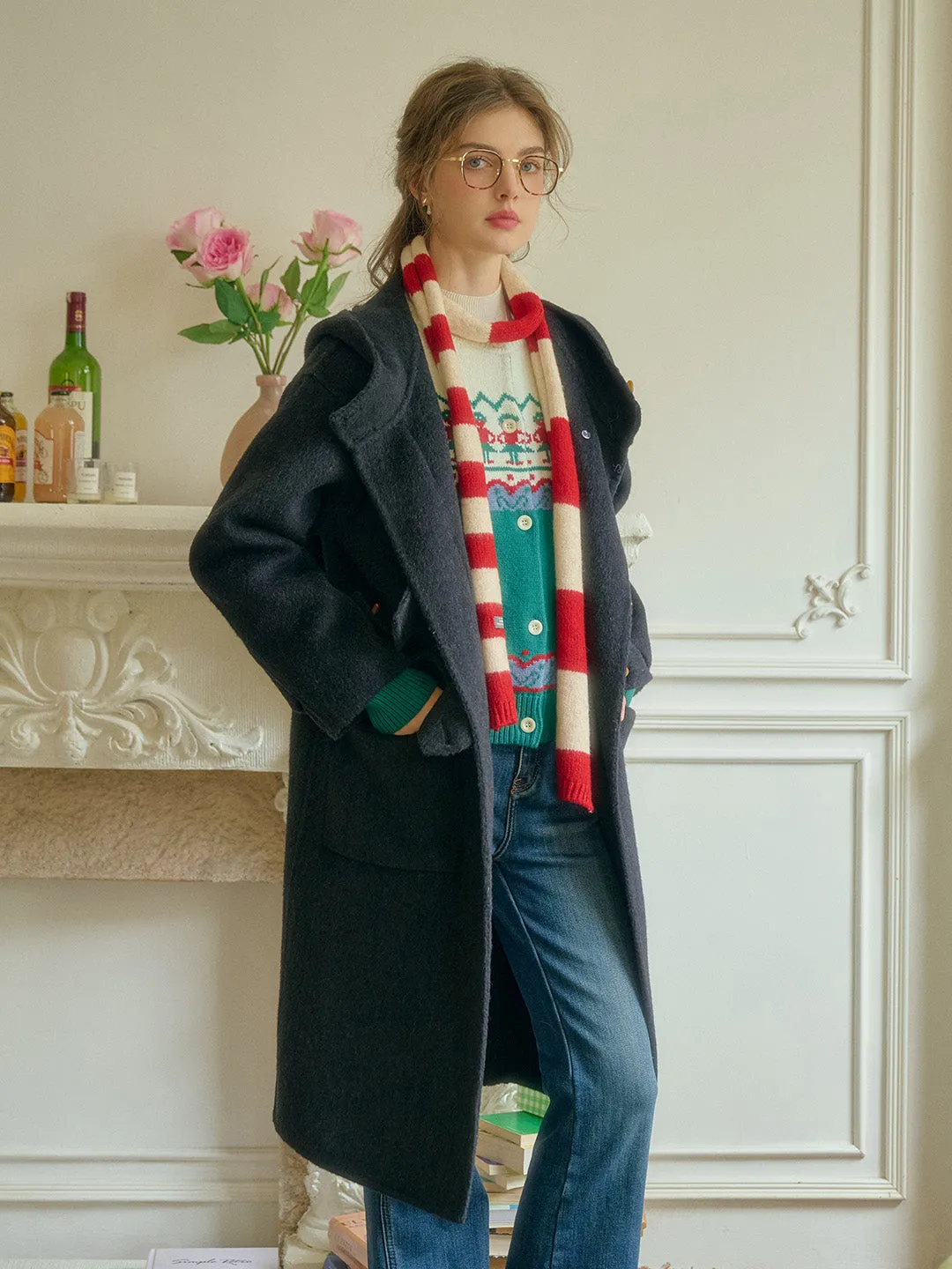 Harper Horn Button Long Vintage Wool Coat