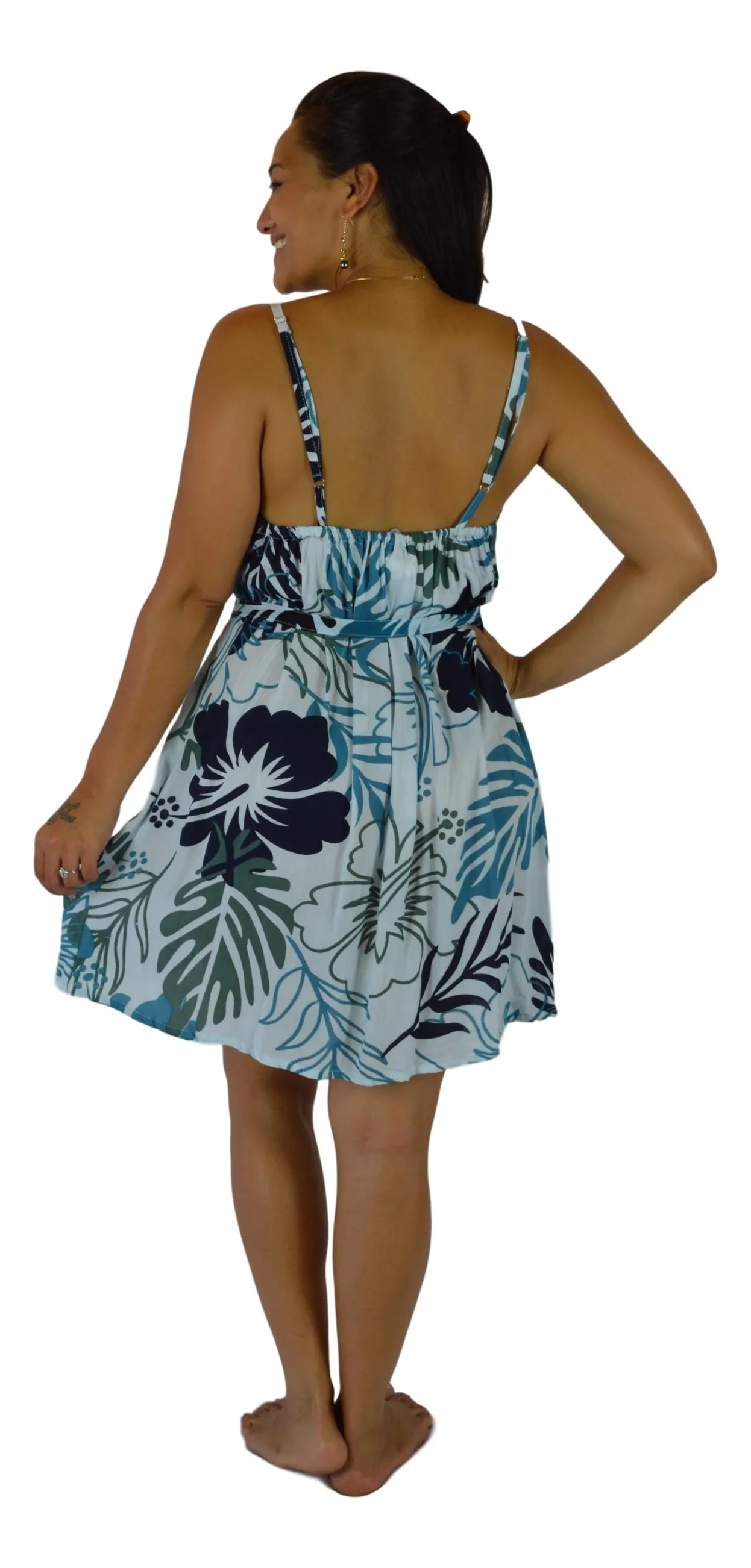 Holoholo - Bali Dress - Paradise Hibiscus - Blue - Short
