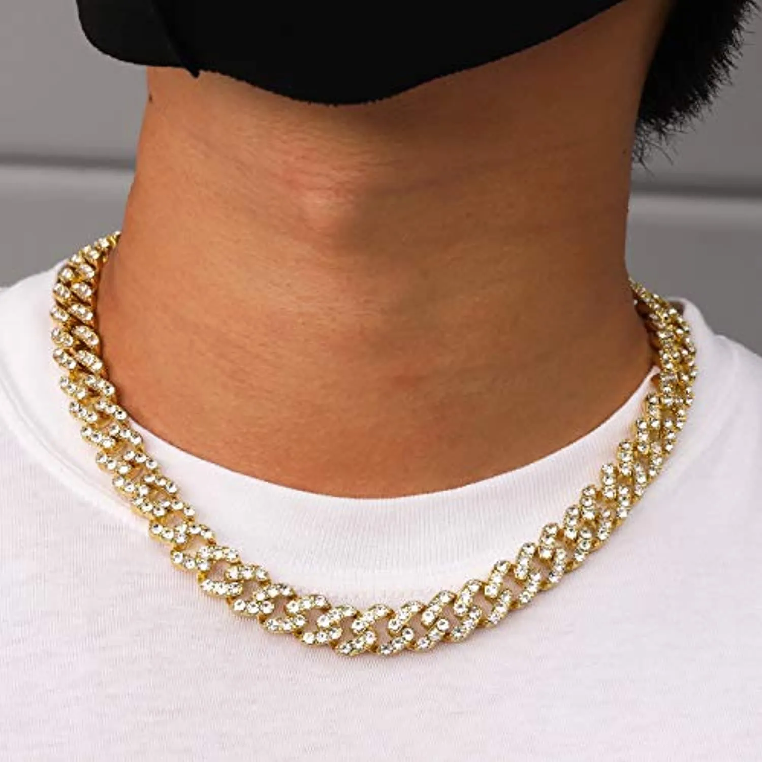 Iced 12mm Micro Pave Cuban Chain/ Bracelet 14k Gold Plated Micro Cuban Choker Chain w Lab Diamonds