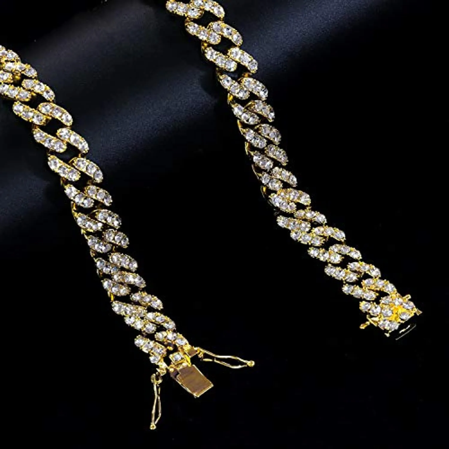 Iced 12mm Micro Pave Cuban Chain/ Bracelet 14k Gold Plated Micro Cuban Choker Chain w Lab Diamonds