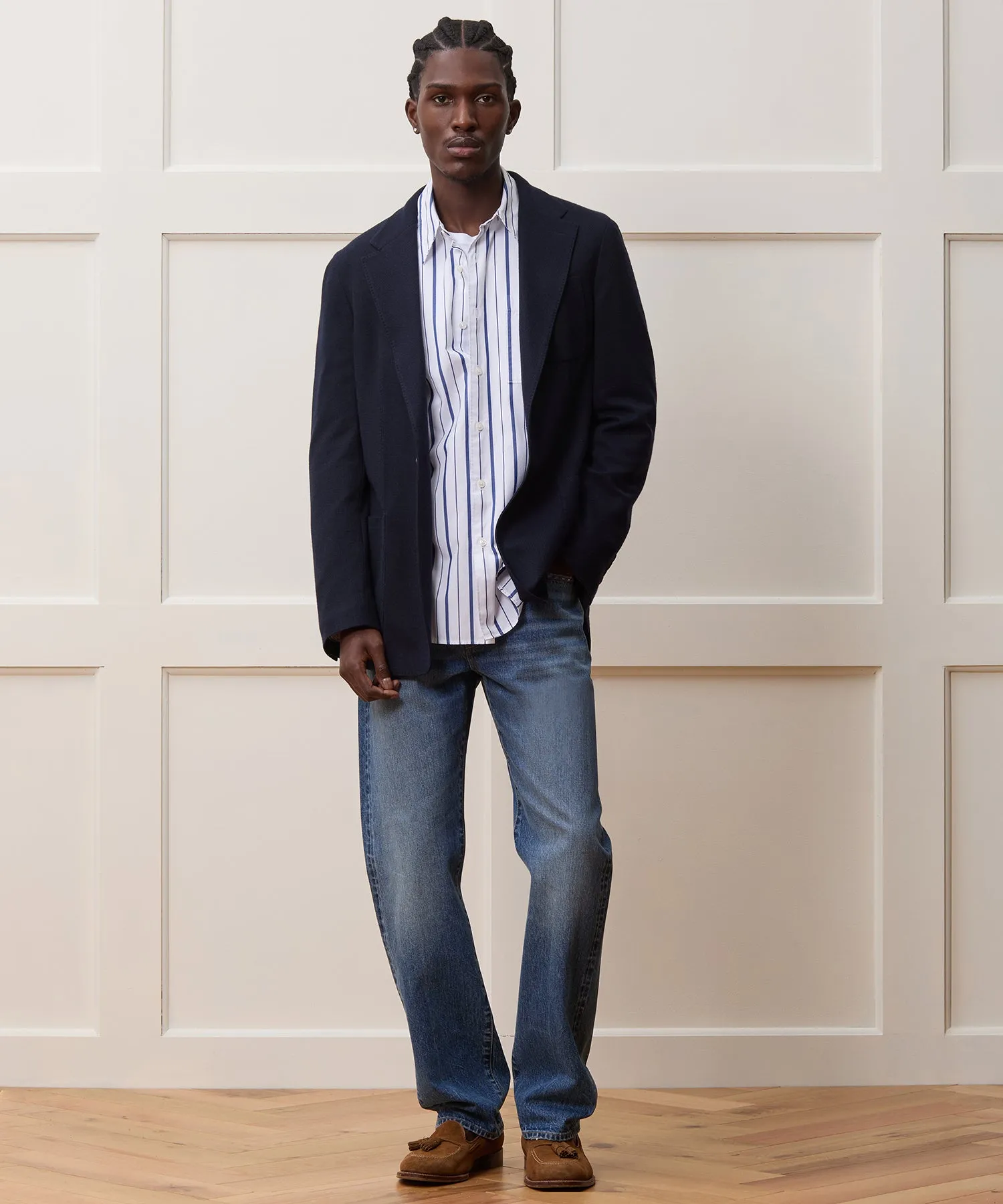Italian Cashmere Pique Sport Coat in Navy