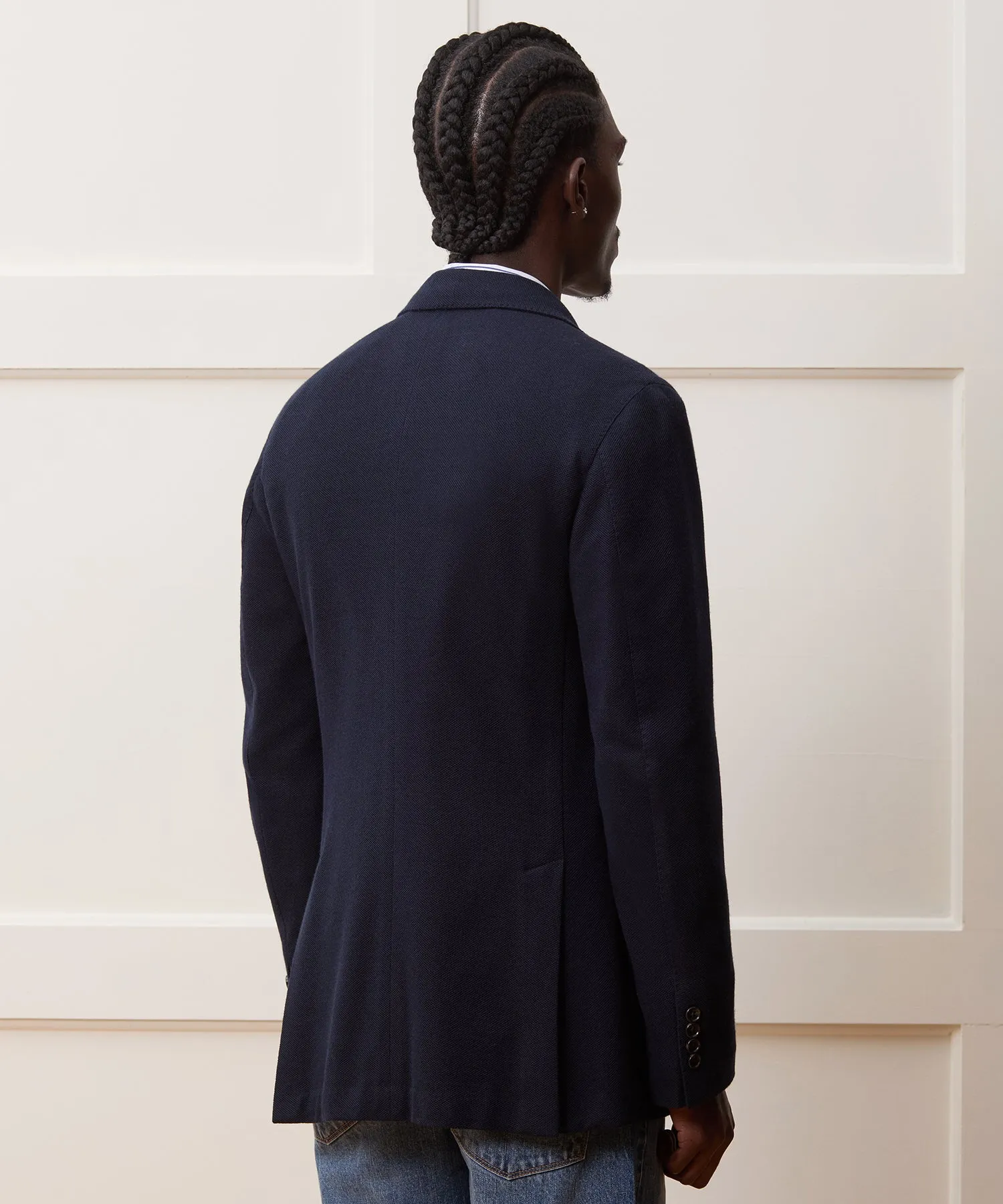 Italian Cashmere Pique Sport Coat in Navy