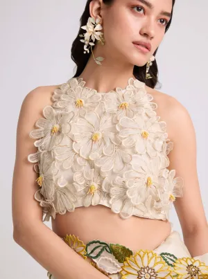 Ivory daisy applique top