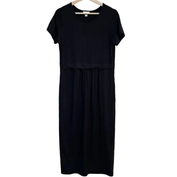 J. Jill Black Short Sleeves Casual Midi Dress Size S
