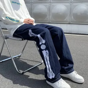 Jean Skeleton Y2K Streetwear en Denim
