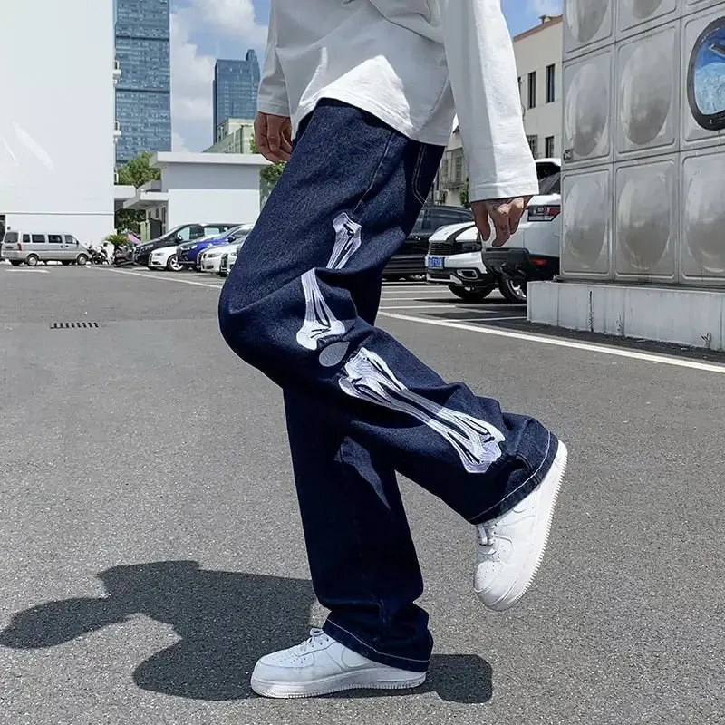 Jean Skeleton Y2K Streetwear en Denim