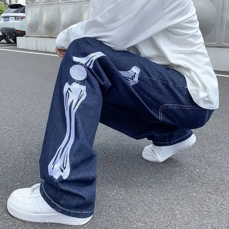 Jean Skeleton Y2K Streetwear en Denim