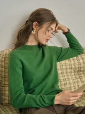 Kamari Mock Neck 100% Wool Slim Fit Knit Sweater-Green