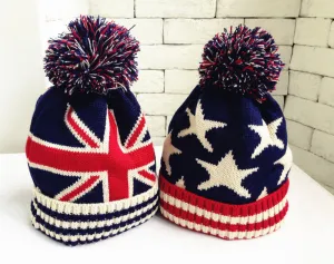 Kids children winter warm hats boys and girls knitted wool puffer Ball hats cap Star design