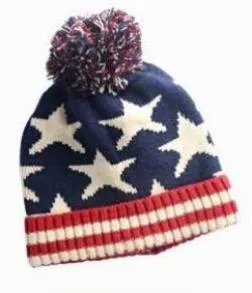 Kids children winter warm hats boys and girls knitted wool puffer Ball hats cap Star design