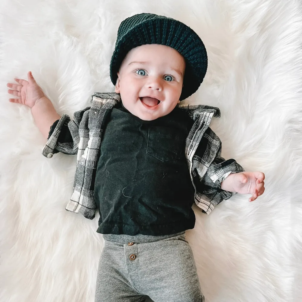 Knuckleheads Navy Waffle Baby Boy's Stripe Visor Beanie with Tag