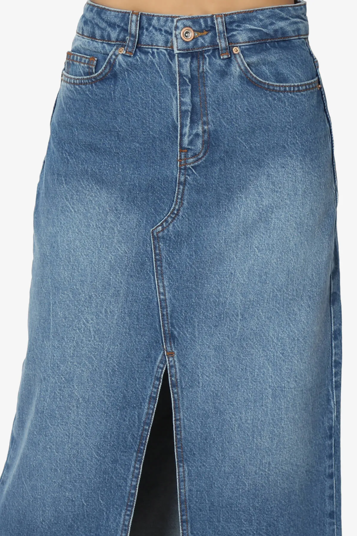 Koton Front Slit Raw Hem Denim Maxi Skirt