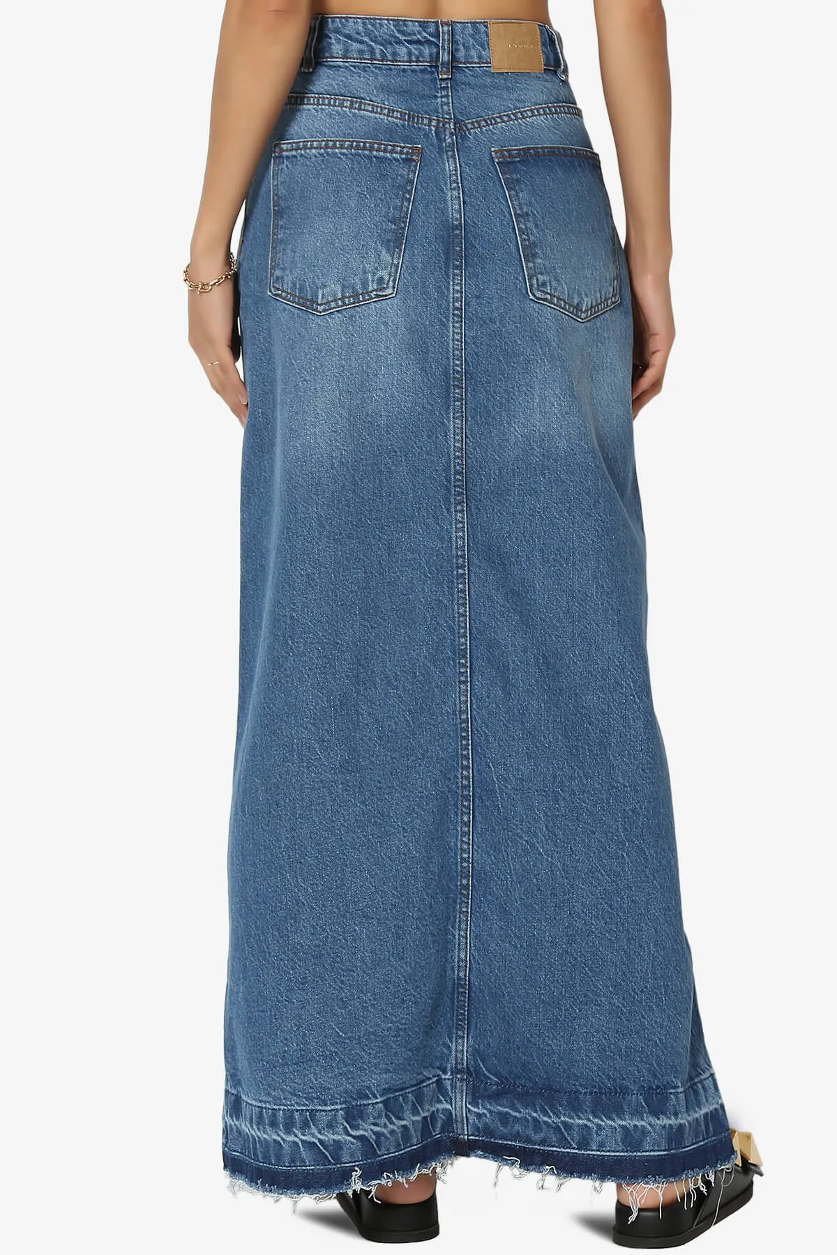 Koton Front Slit Raw Hem Denim Maxi Skirt