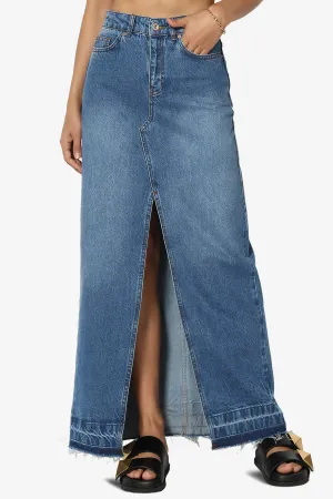 Koton Front Slit Raw Hem Denim Maxi Skirt