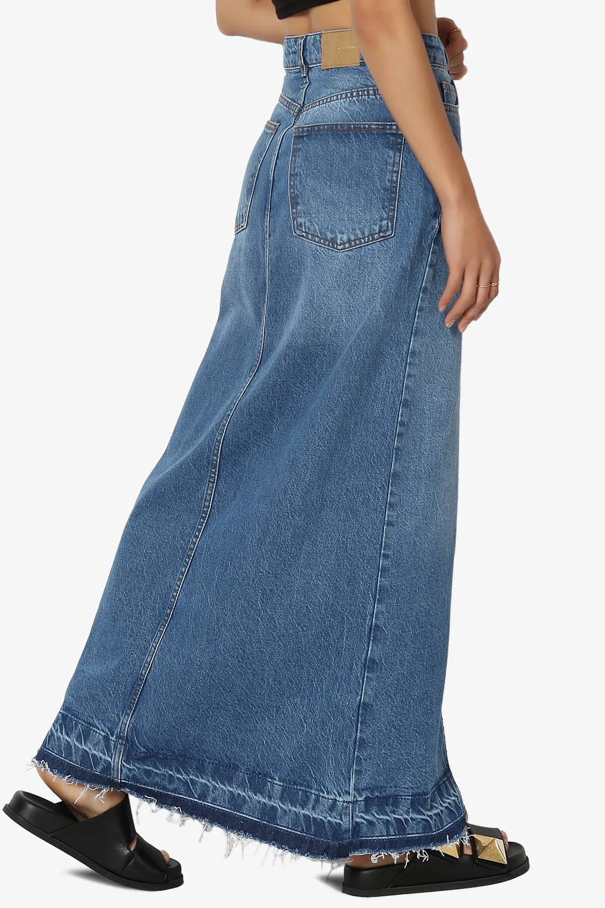 Koton Front Slit Raw Hem Denim Maxi Skirt