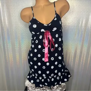 La senza Lola &amp; coco nighty dress Pj polka dot black white pink satin bow cute