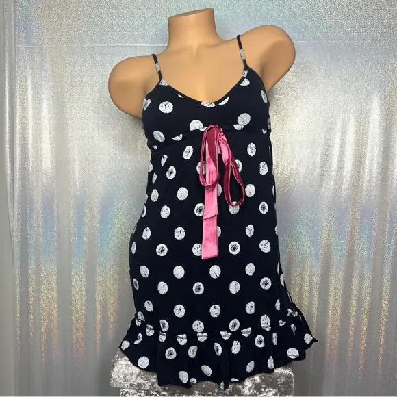 La senza Lola &amp; coco nighty dress Pj polka dot black white pink satin bow cute