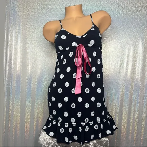 La senza Lola &amp; coco nighty dress Pj polka dot black white pink satin bow cute