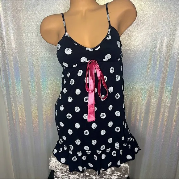La senza Lola &amp; coco nighty dress Pj polka dot black white pink satin bow cute