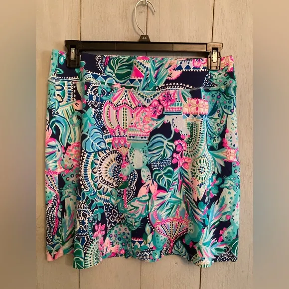 Lilly Pulitzer Brenna Skirt High Tide Navy Lucky Bamboo Sz-Lg